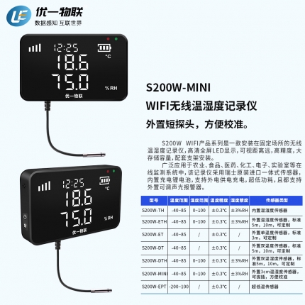 S200W-MINI WIFI無(wú)線(xiàn)短探頭溫濕度記錄儀